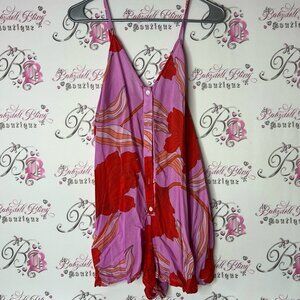 Miiyu romper par Simons Purple and Red Floral jumper button up bold color